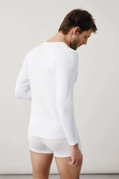 Camiseta interior manga larga cuello pico blanco - Imagen 3