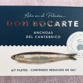 Anchoas Don Bocarte del Cantábrico en aceite de oliva. 6/7 filetes. Reducido en sal.