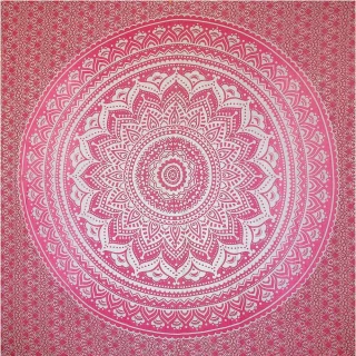 Toalla Playa Grande, Manta Picnic, Mandala(210x230cm, Rosa y Rojo)