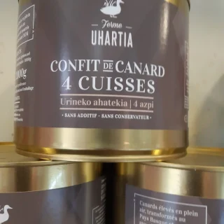 Confit de pato de granja. 4 muslos. LABEL UHARTIA. 1 kg