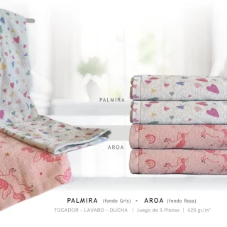 Toalla Infantil Estampada Unicornios o Corazones. 100% Algodón.