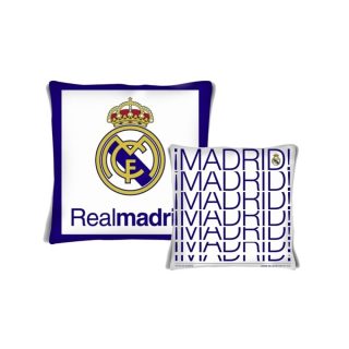 Cojín oficial Real Madrid 40×40 cm: diseño doble, calidad y estilo único