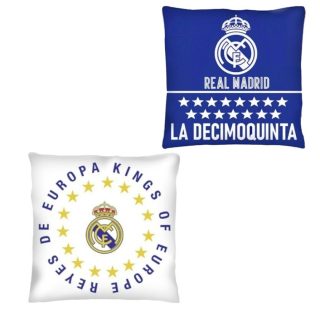 Cojín oficial Real Madrid 40×40 cm: diseño doble, calidad y estilo único