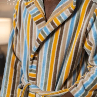 TUTEXTILHOGAR Albornoz de Terciopelo para Hombre con Capucha – Estampado de Rayas, Elegante y Cálido Serie Henry (100% Algodón) - Fabricado en Portugal (Copia)